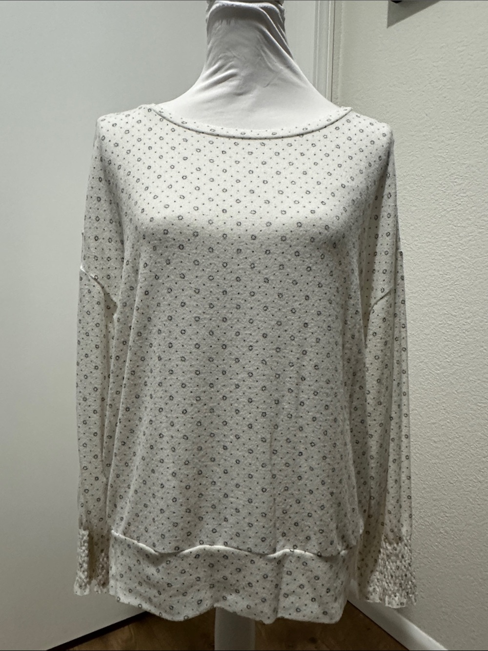 Lucky Brand Cream Long Sleeve Top with Micro Floral Print